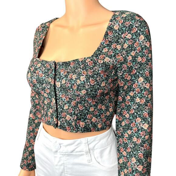 Zara Top Womens Small Corset Bustier Cropped Rose Floral Print Cottagecore Boho - Picture 8 of 16